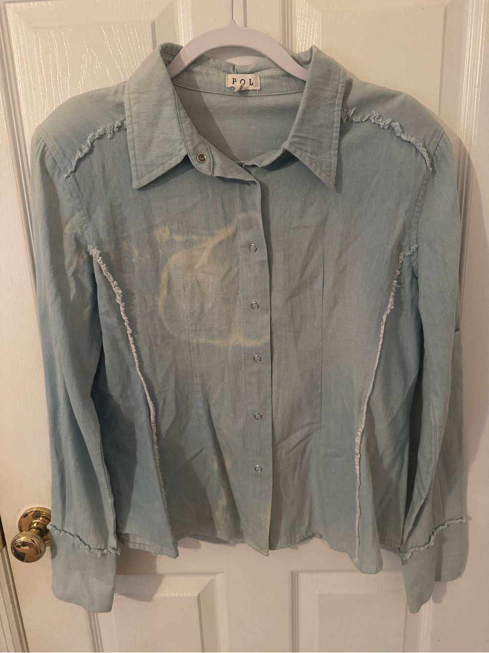 POL Pale Blue Denim-Style Button-Up Shirt